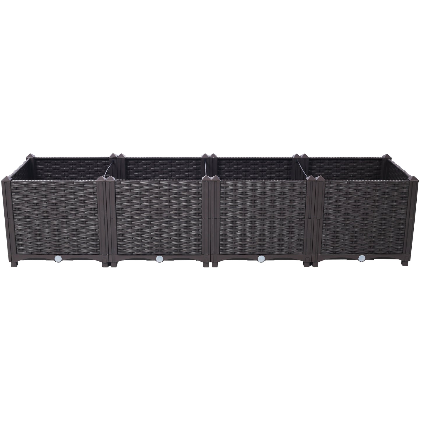 Dark brown rectangular modular raised garden bed with woven texture for outdoor use