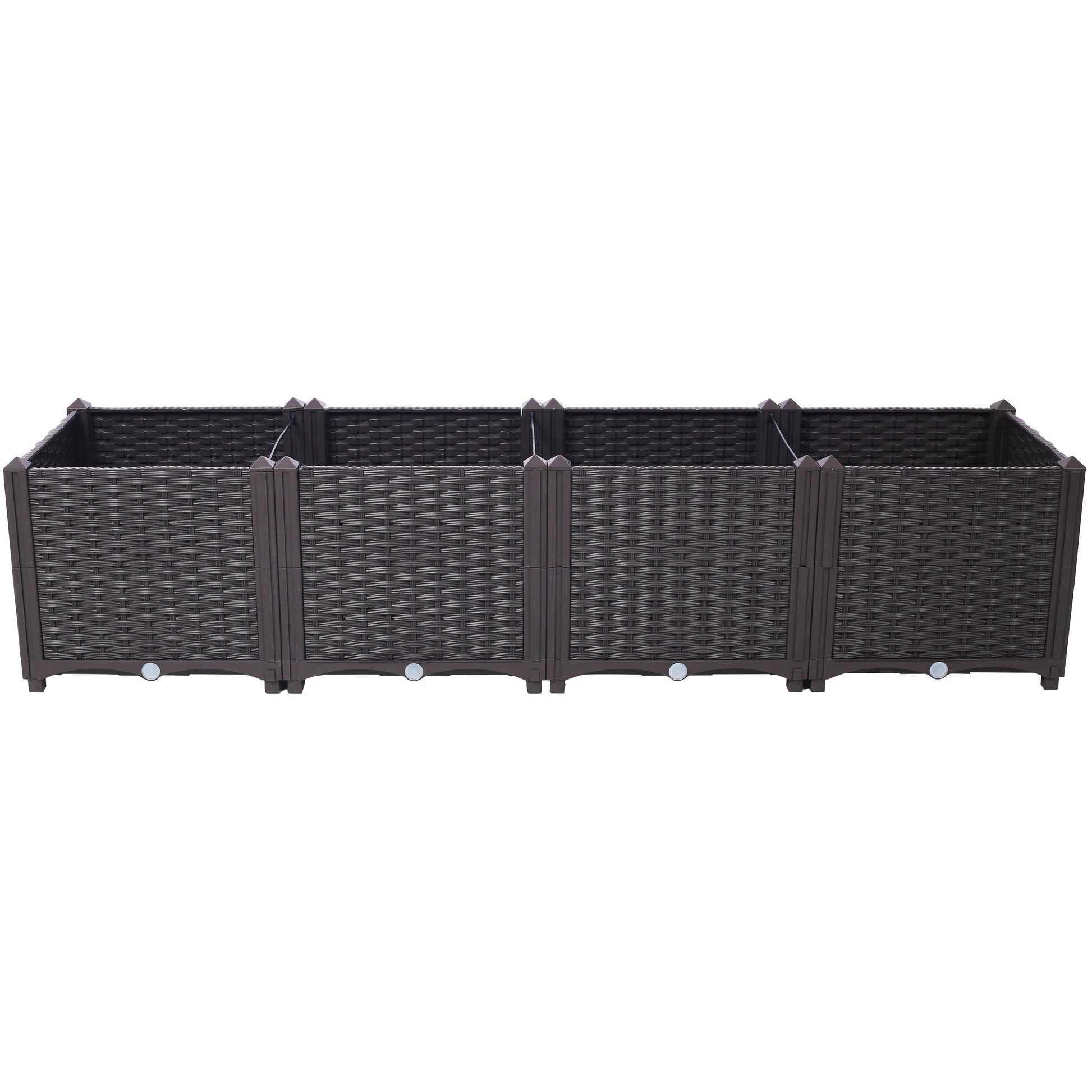 Dark brown rectangular modular raised garden bed with woven texture for outdoor use