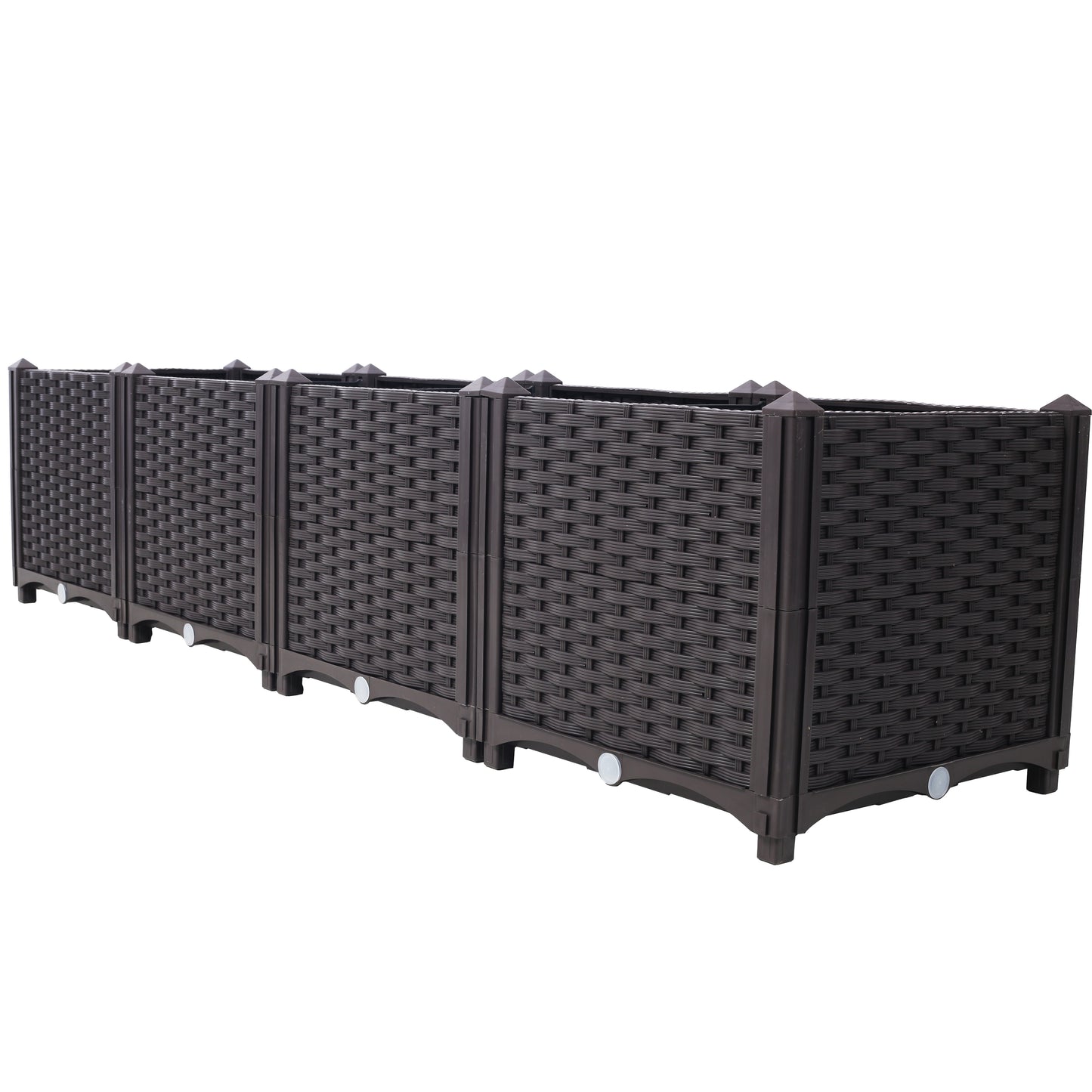 Dark brown resin wicker planters modular design ideal for outdoor patio gardens