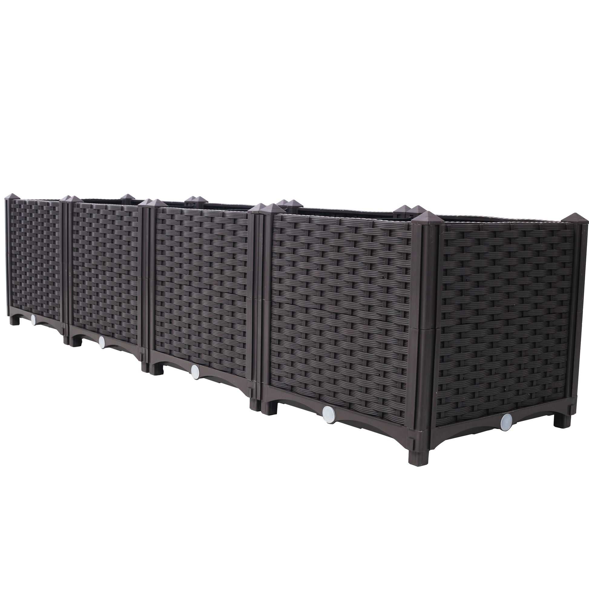 Dark brown resin wicker planters modular design ideal for outdoor patio gardens