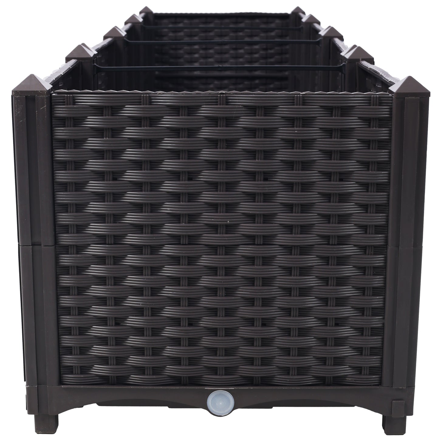 Dark brown rattan planter with decorative peaked corners perfect for patio use