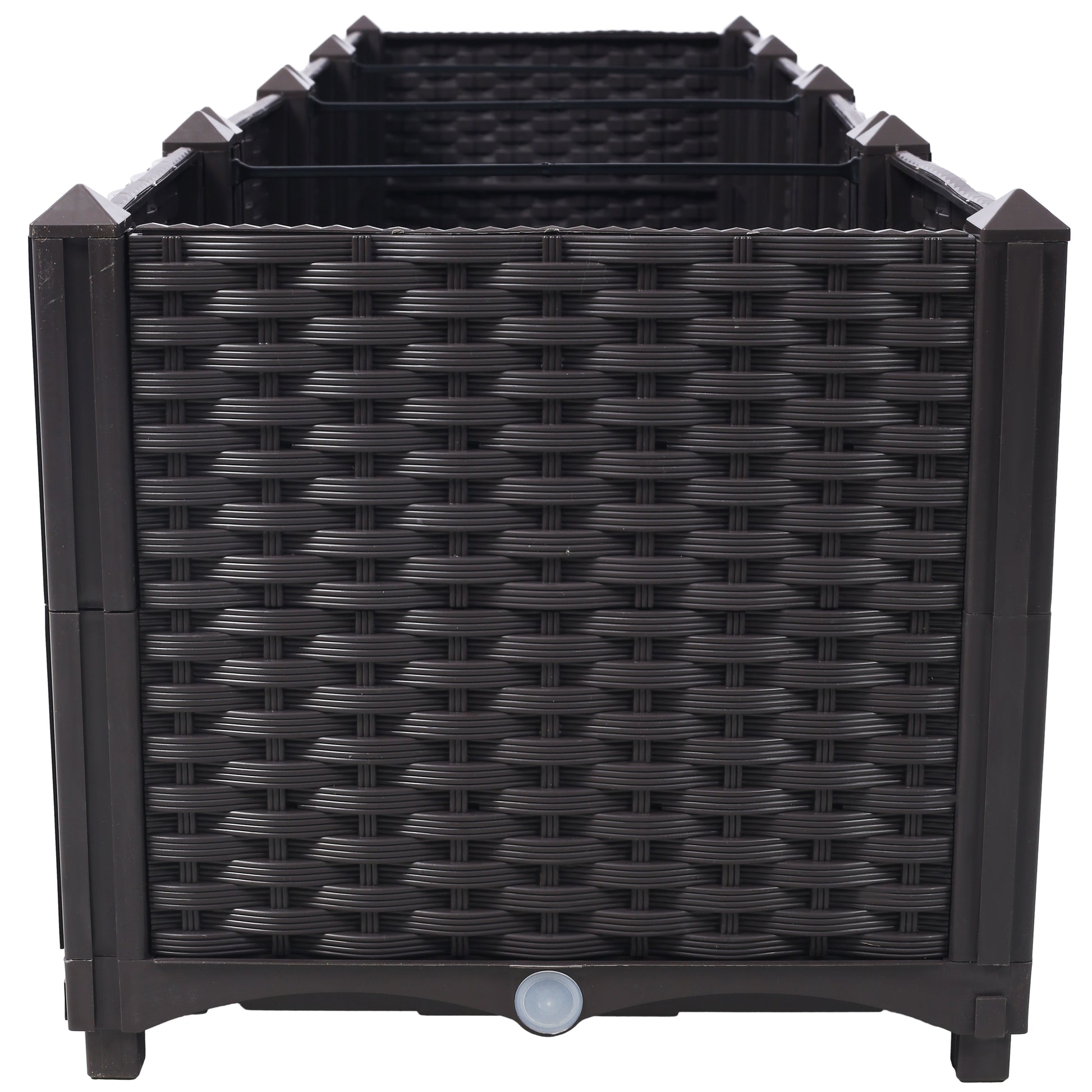 Dark brown rattan planter with decorative peaked corners perfect for patio use