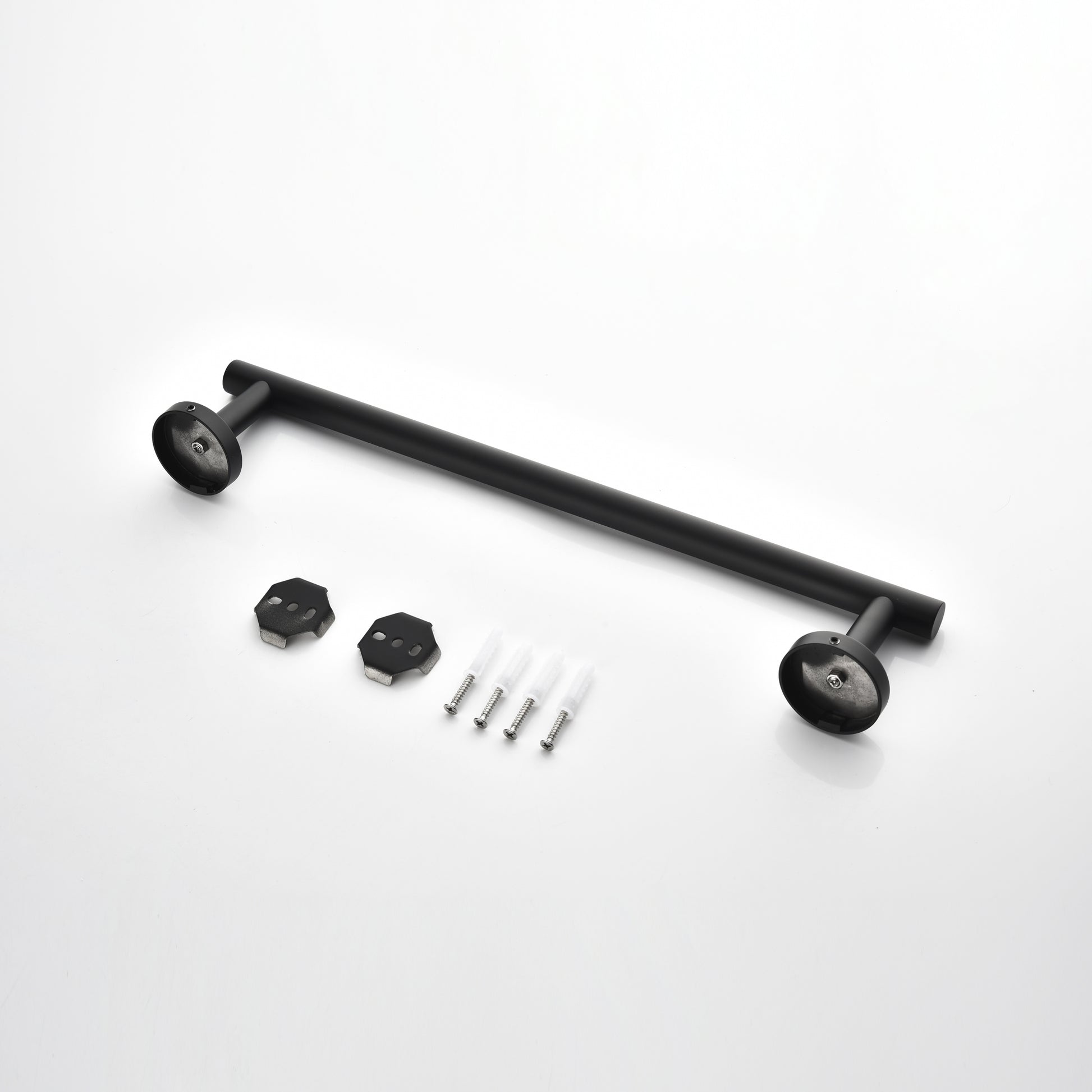 Matte black stainless steel bathroom towel bar with mounting hardware