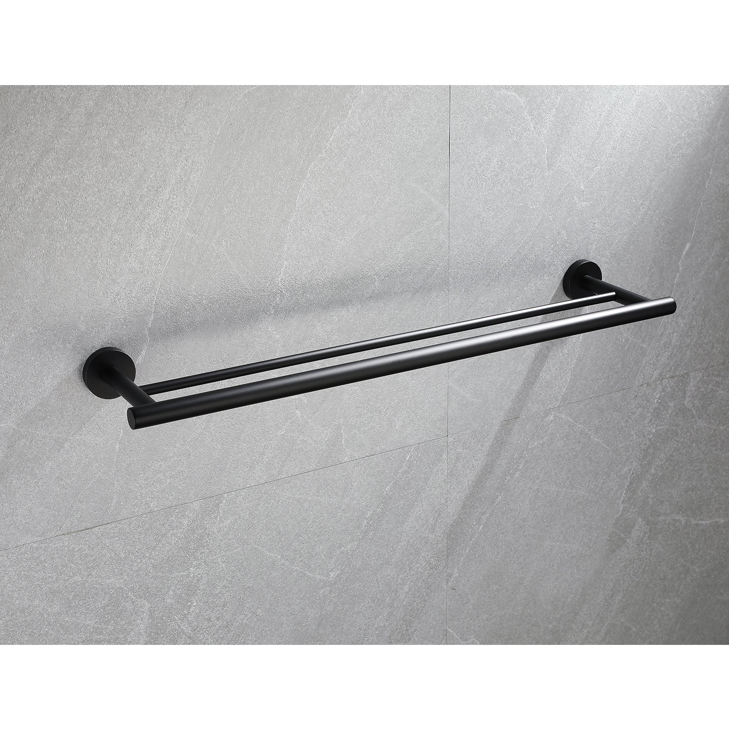 Modern black double towel bar sleek design made from durable metal for bathroom use