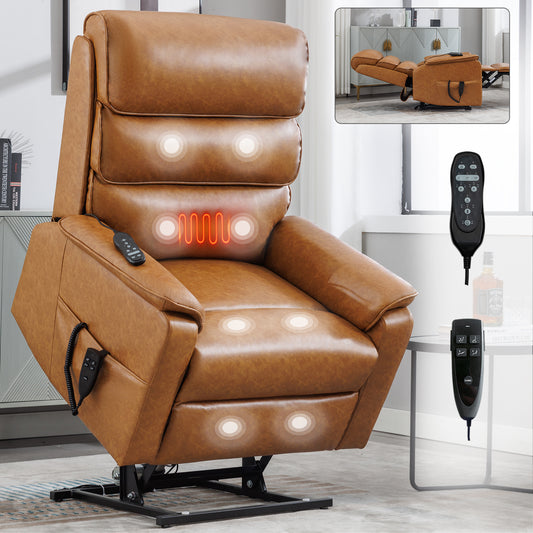 Brown leather massage recliner chair with heat and remote control