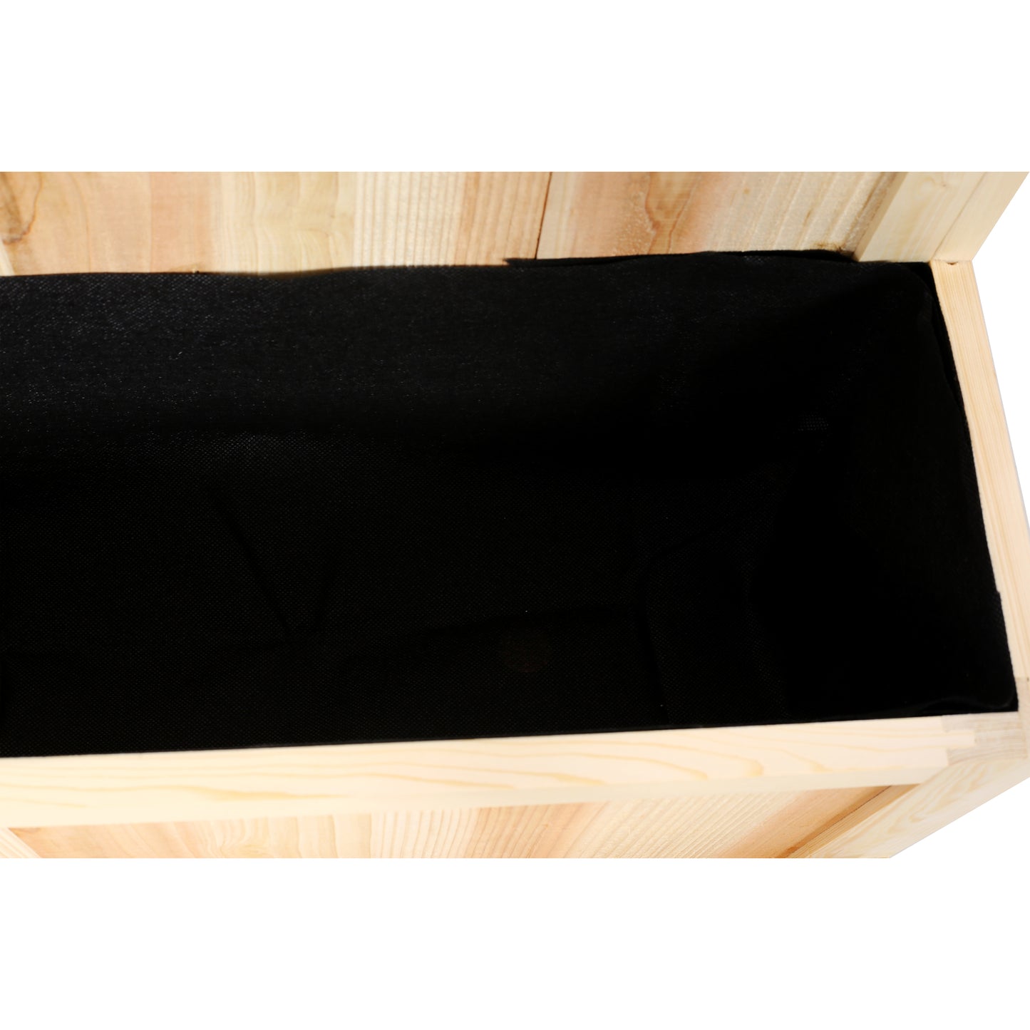 Natural wood planter box with black liner perfect for outdoor gardening