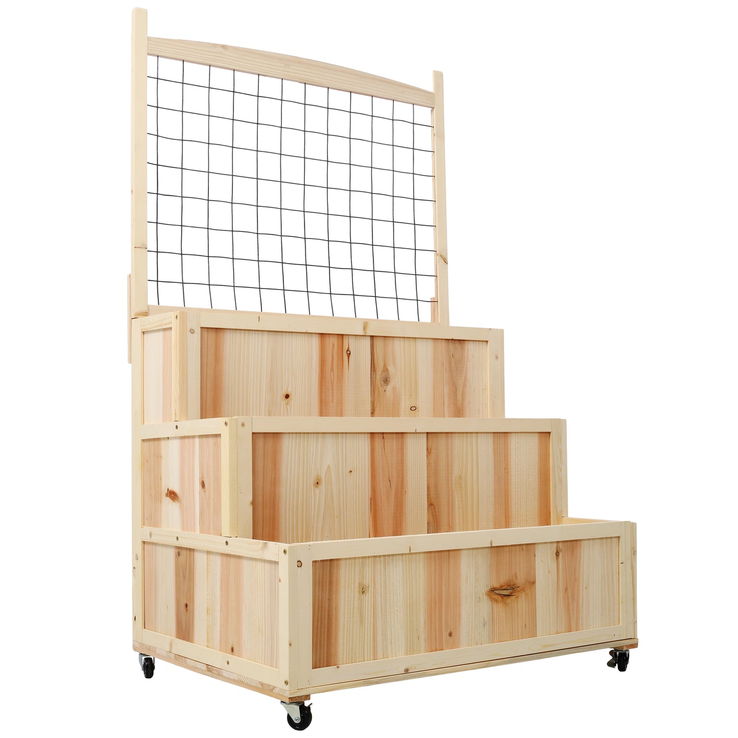 Threetiered wooden planter with trellis natural wood finish ideal for vertical gardening