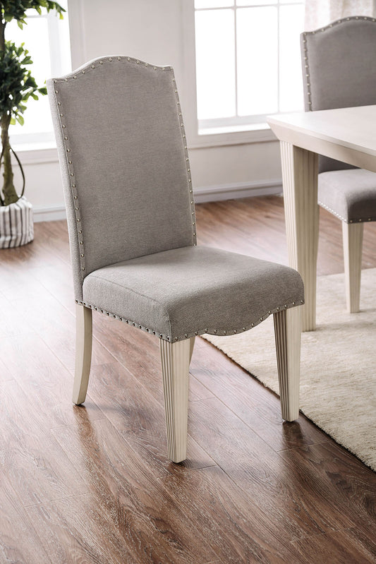 TREATLIFE HOME Set of 2 Transitional Style Side Chairs with Camel Back Design, Antique White Frame and Gray Upholstered Seating