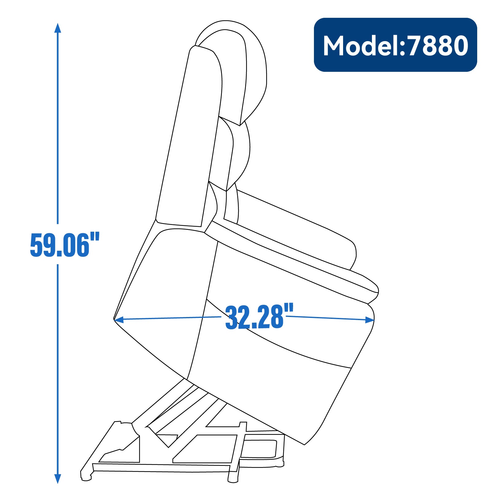 Line drawing of a recliner chair model  with dimensions  inches height and  inches width