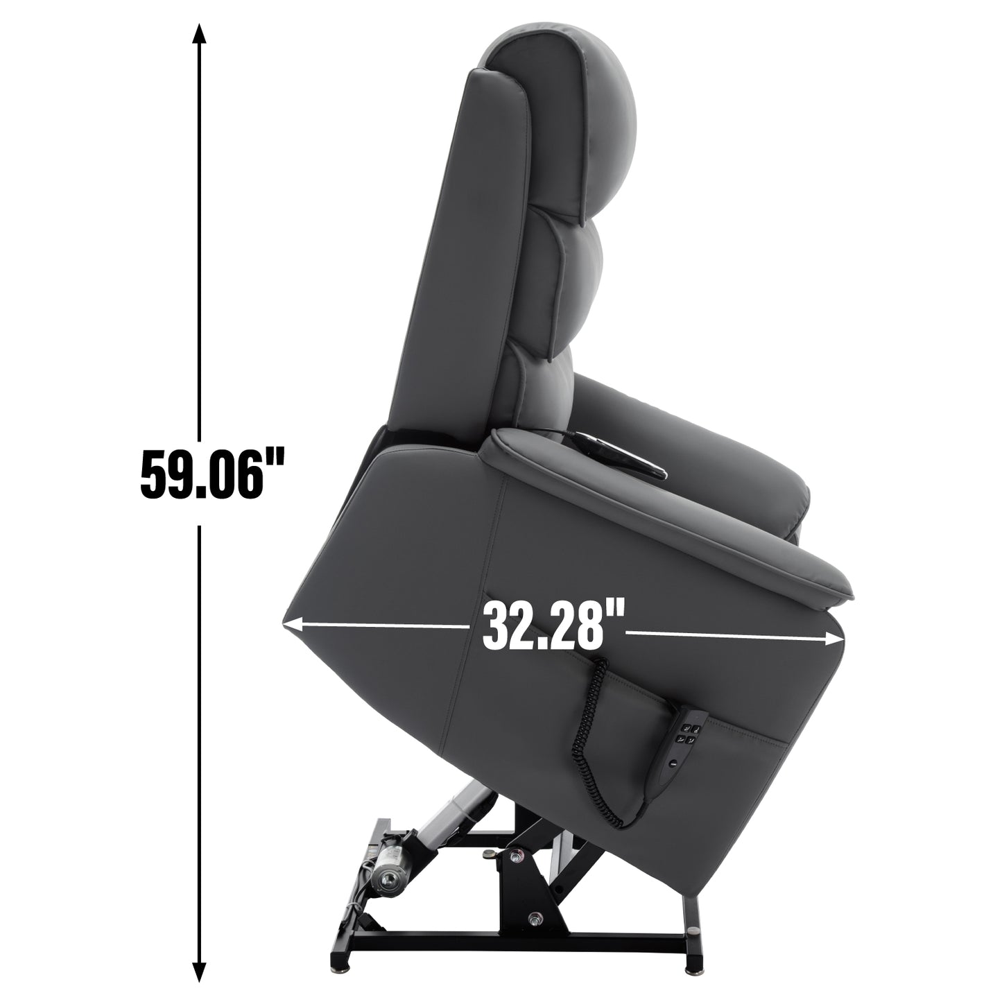 Gray leather power lift recliner with adjustable headrest and footrest
