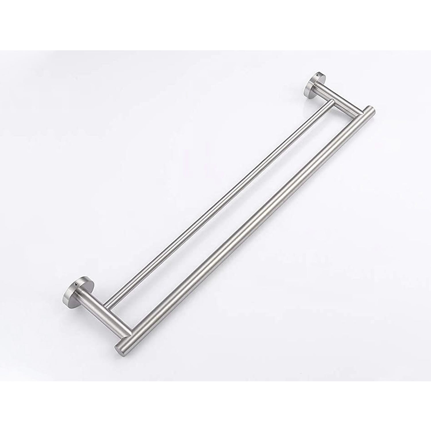 Brushed nickel double towel bar modern bathroom fixture durable metal construction for towels