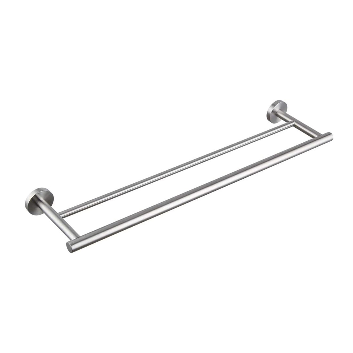 Brushed nickel double towel bar with a sleek modern design