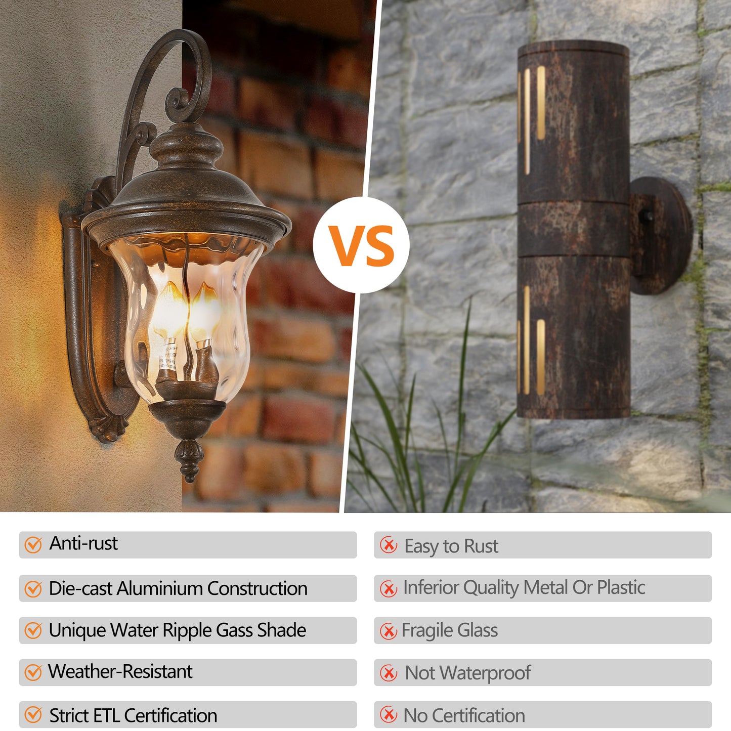 Vintage bronze outdoor wall lantern with clear ripple glass shade