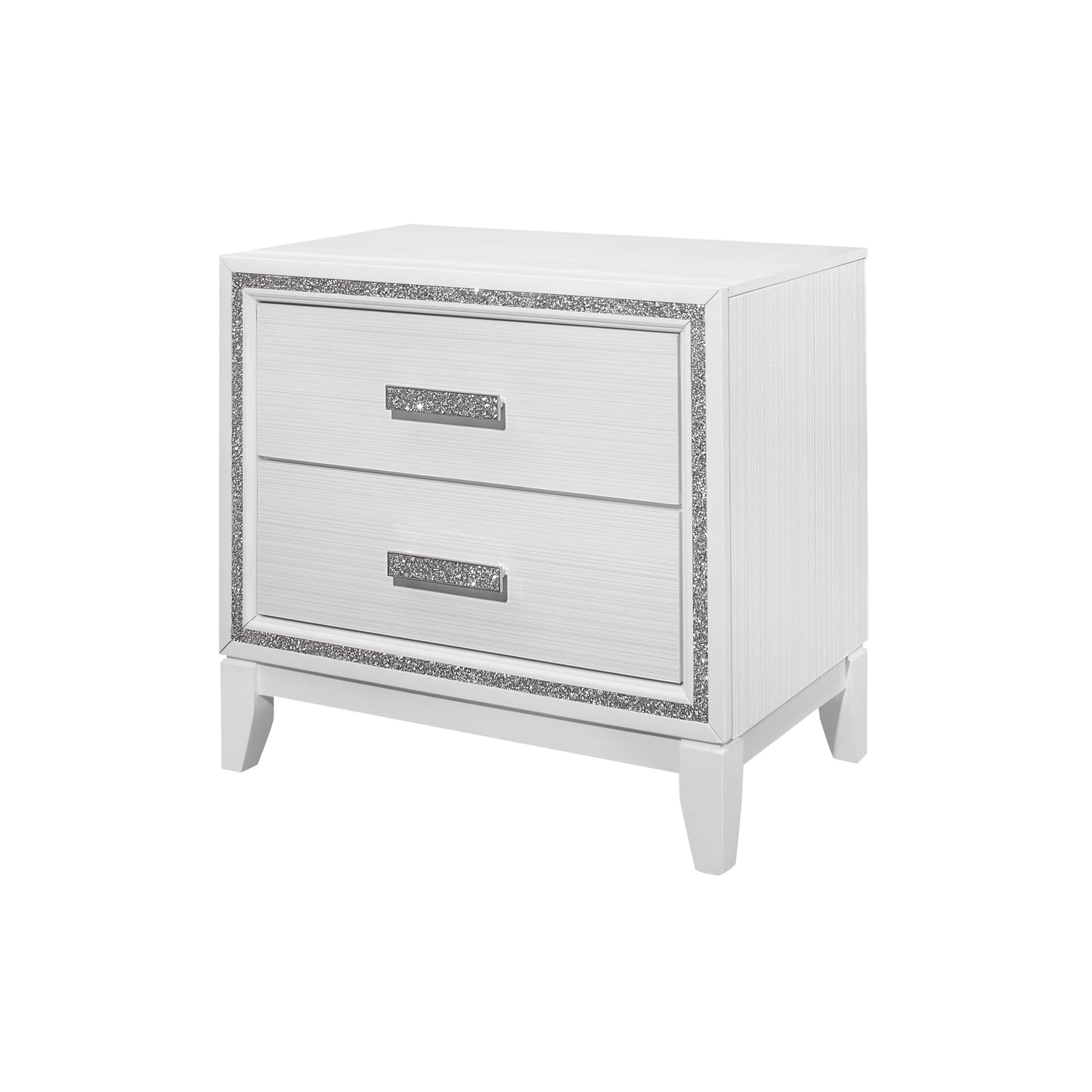 White twodrawer nightstand with crystalinlaid trim and handles