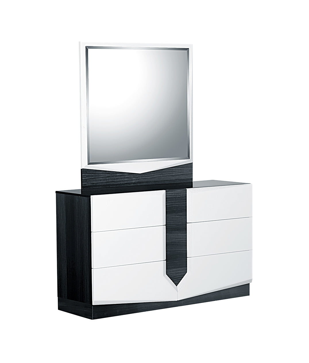 Modern black and white dresser with mirror  drawers glossy finish