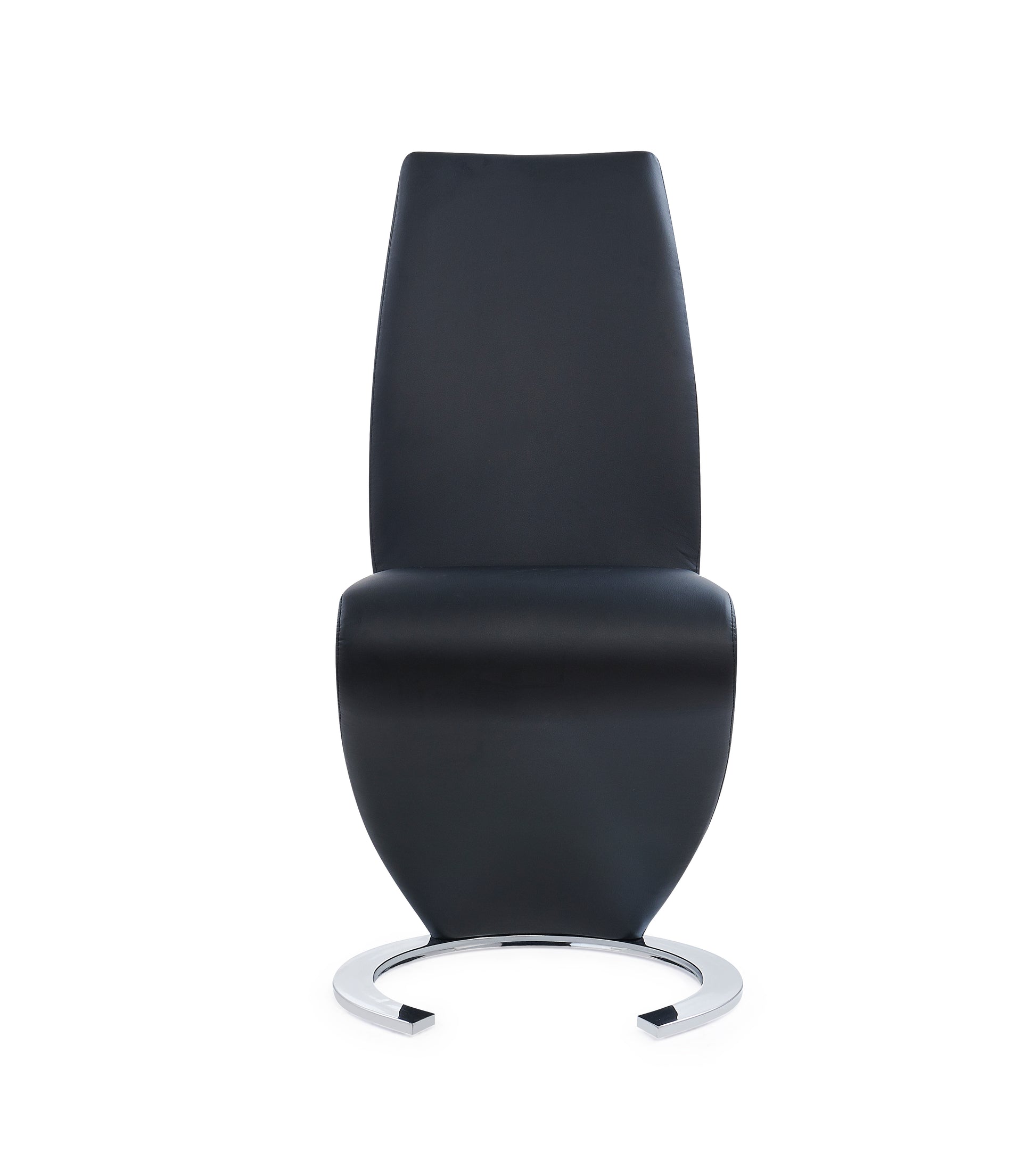 Modern black leather dining chair with sleek chrome base