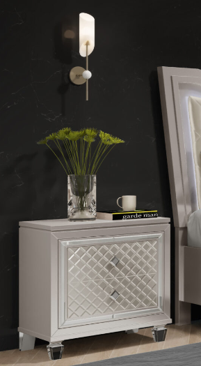 Glamorous mirrored nightstand with crystal legs and diamondpatterned drawers