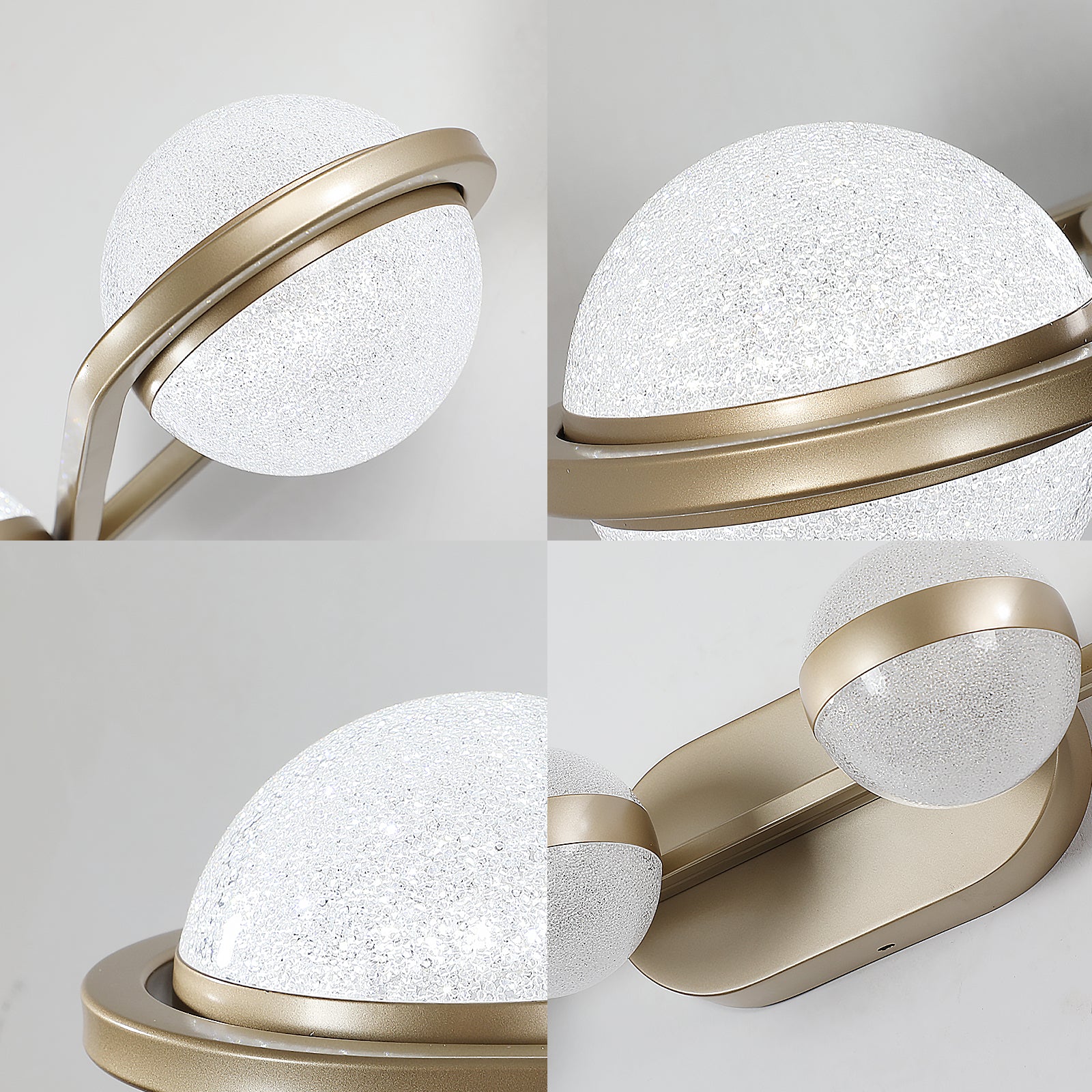 Gold modern sconce with textured frosted glass globe and minimalist design