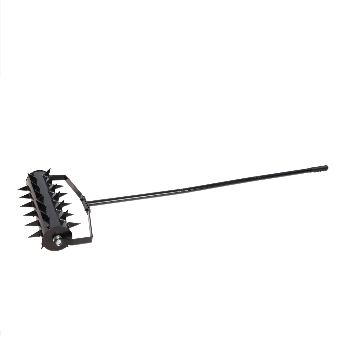 Black metal lawn aerator with spikes for garden use