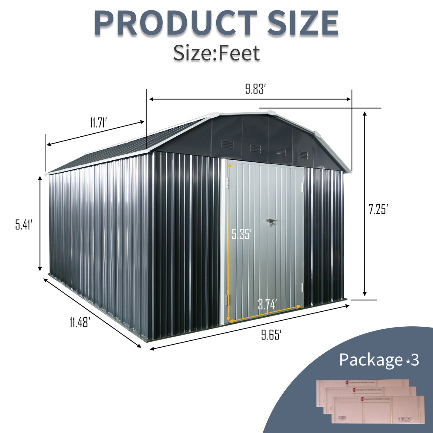 Galvanized steel shed charcoal gray with silver double doors  x  x
