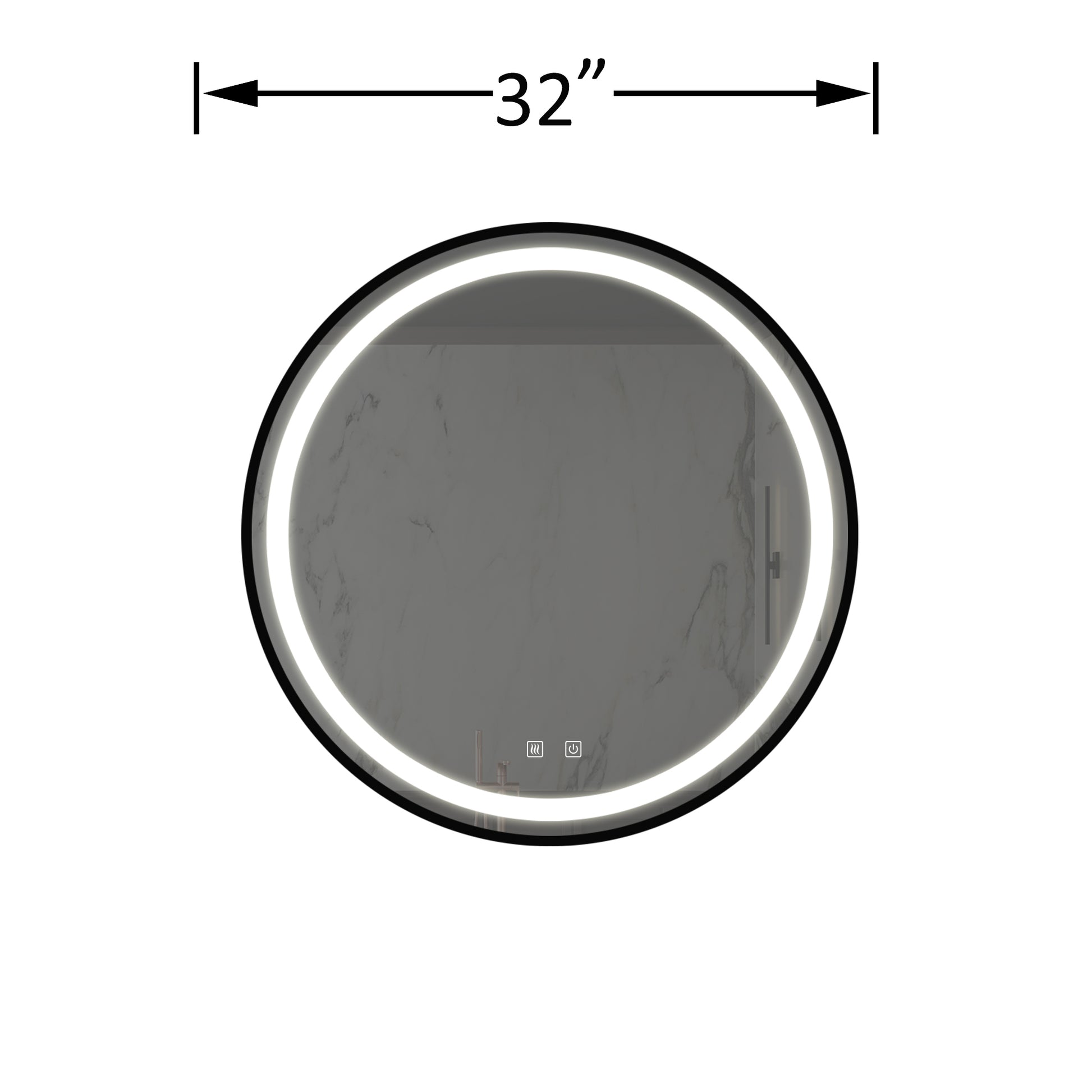 inch round backlit vanity mirror with elegant marble pattern and touch controls