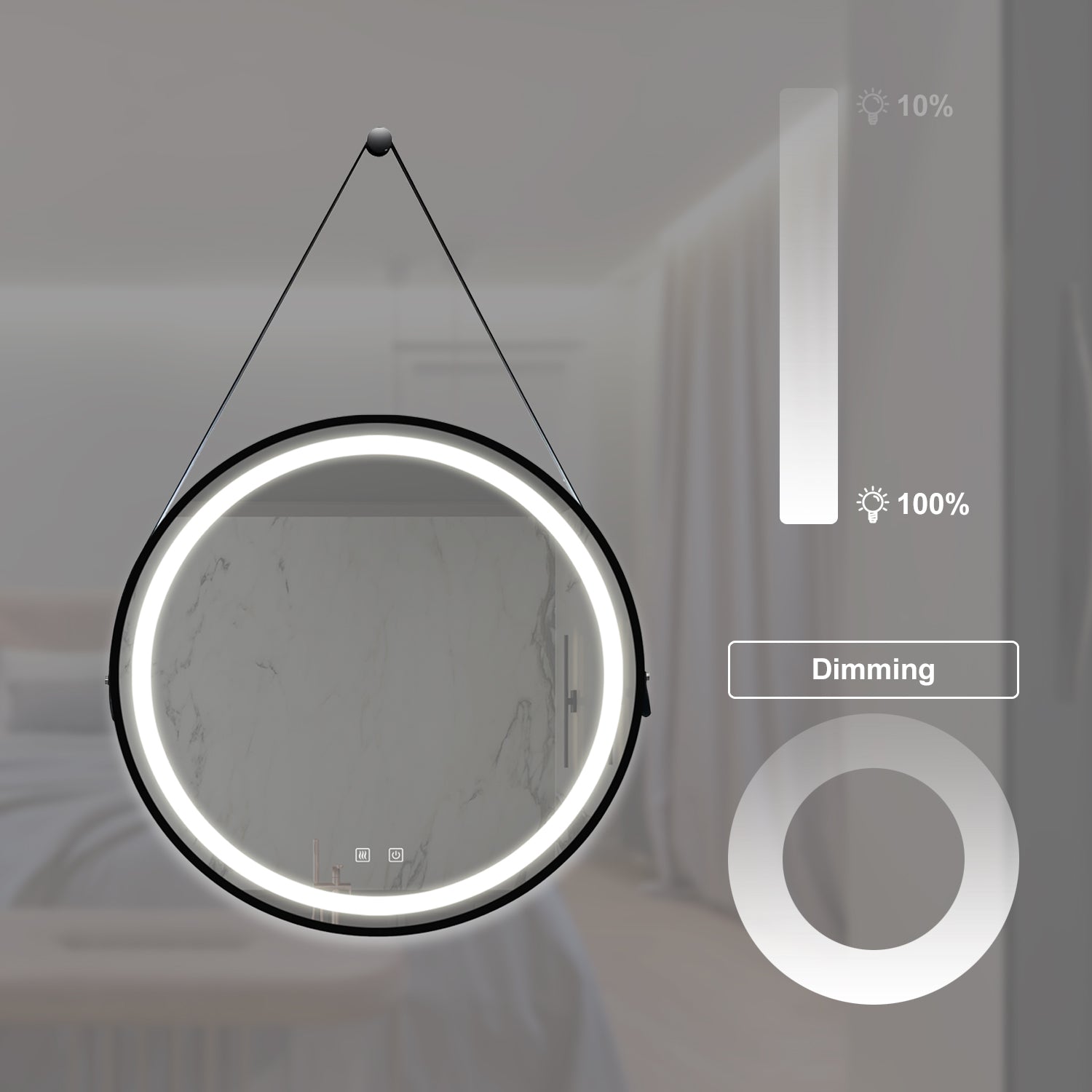 Round modern bathroom mirror with integrated LED lighting cm diameter