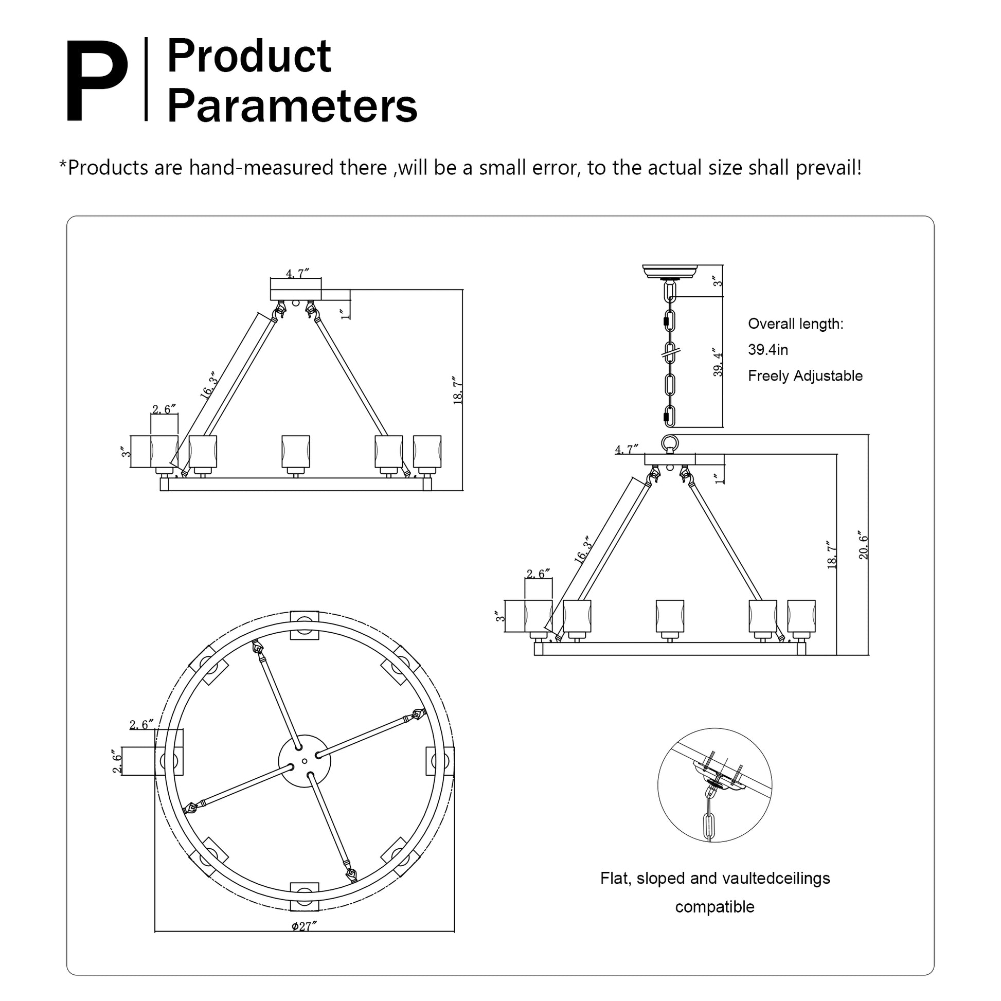 Chandelier dimensions inch diameter inch height adjustable chain