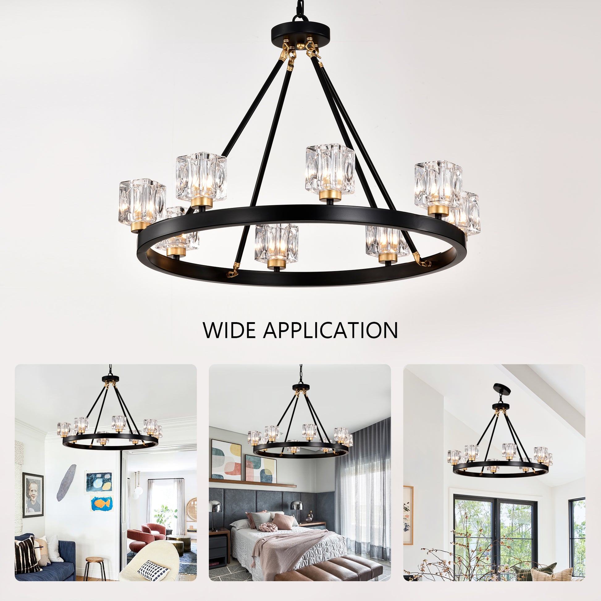 Black ring chandelier with crystal shades