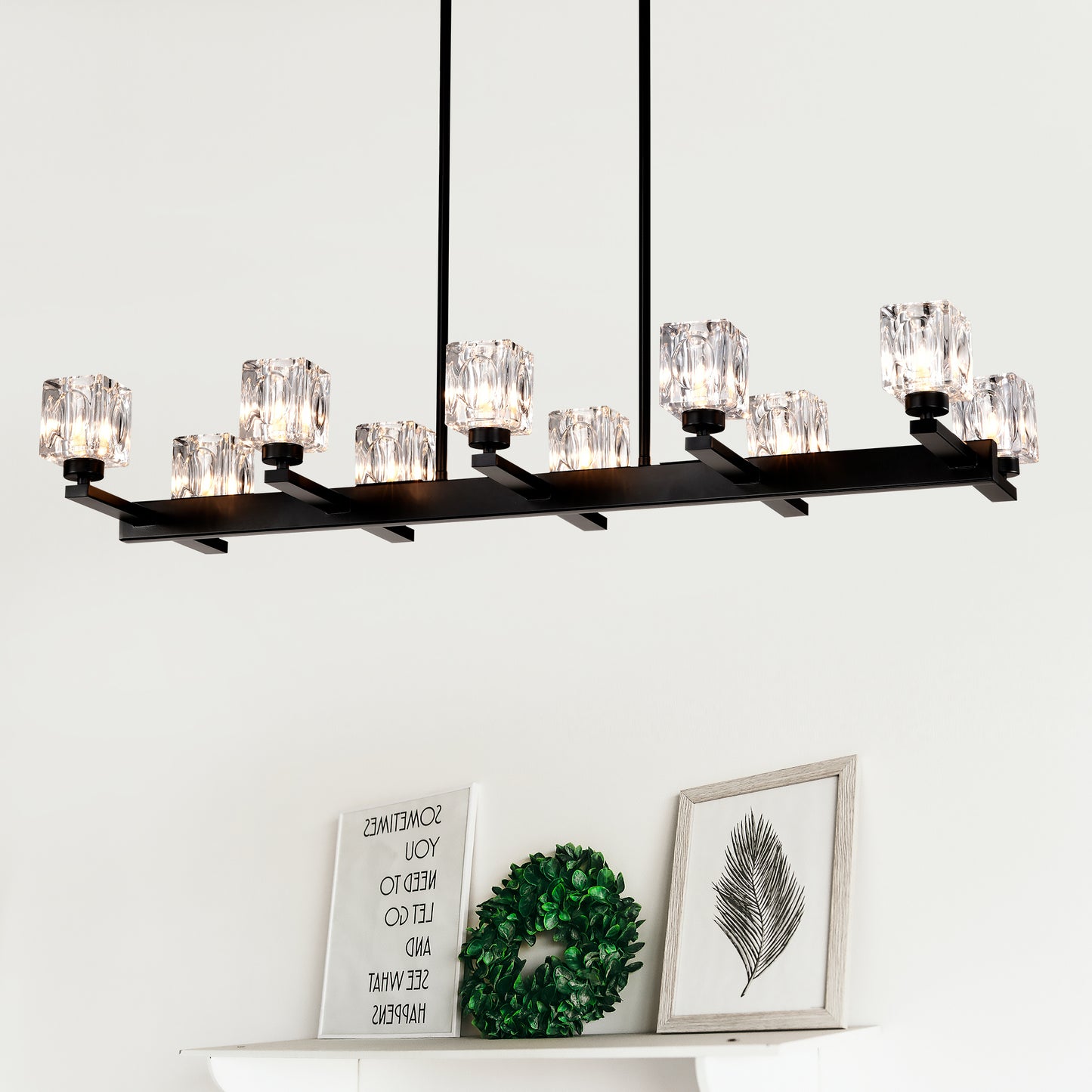 Modern black chandelier with clear crystal glass shades and  lights