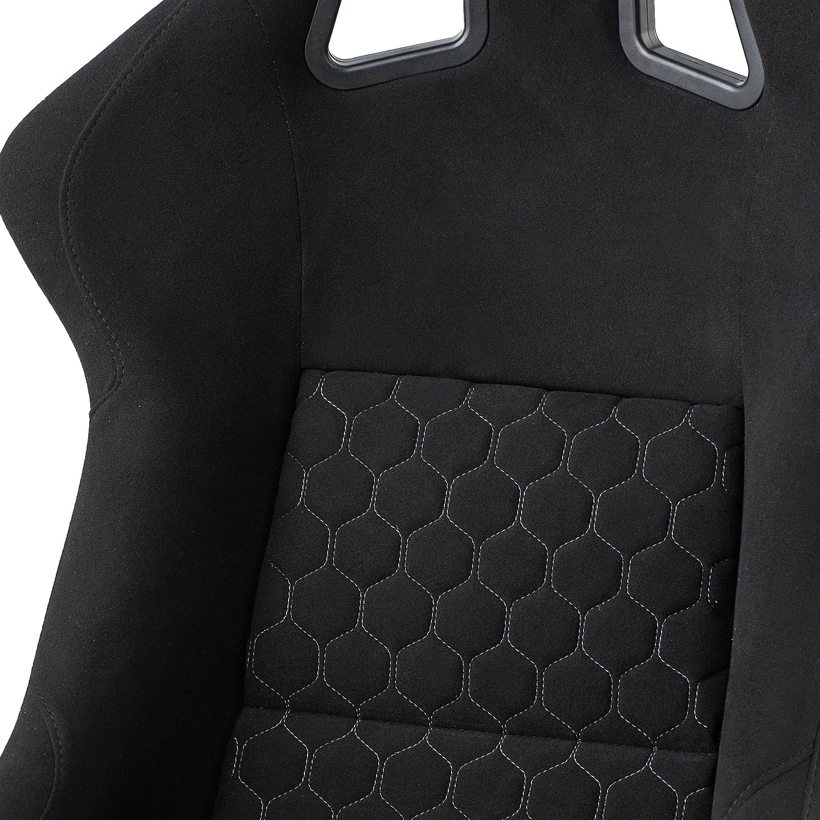 Black racing seat with hexagonal stitching detail