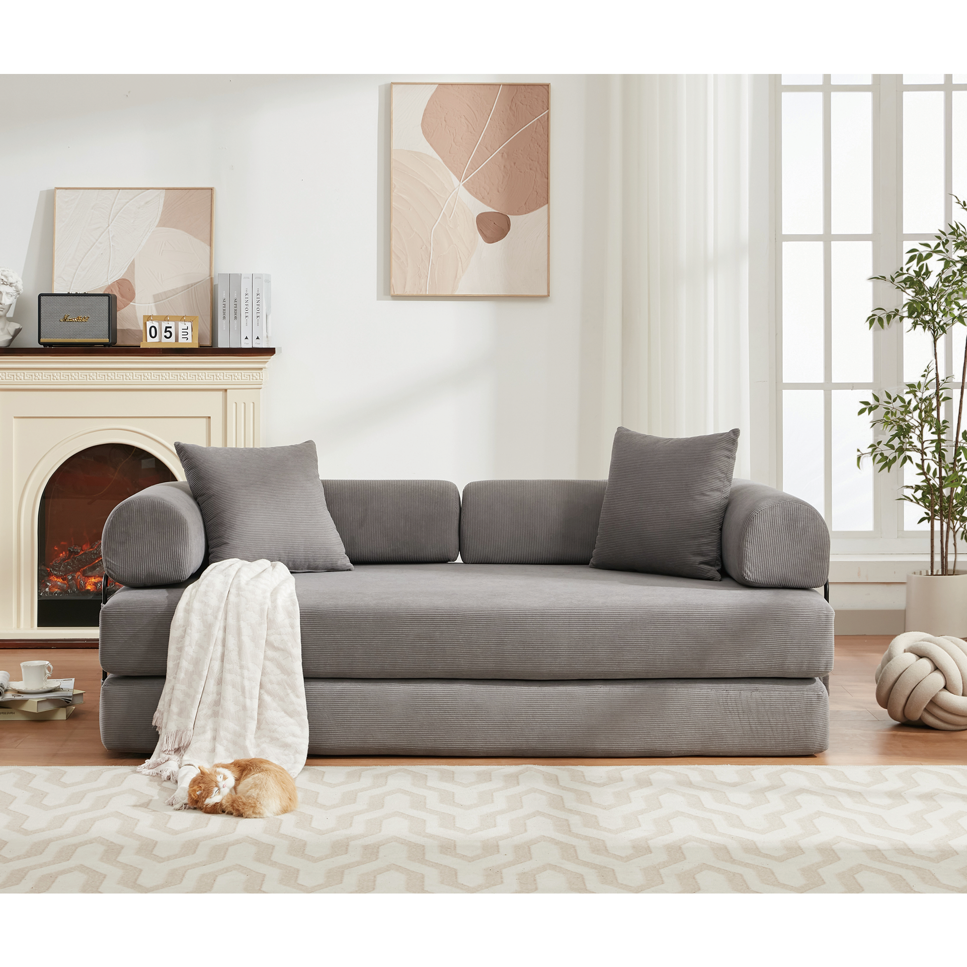 Gray corduroy sectional sofa with plush cushions perfect for living rooms