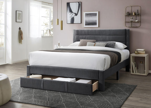 TREATLIFE HOME Stylish and Functional Queen Size Bed Frame with Underbed Storage Drawer, Charcoal Upholstered Headboard