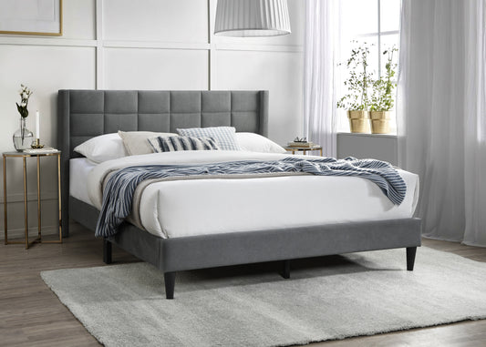 TREATLIFE HOME Queen Size Upholstered Bedframe with Brushed Linen Headboard, Modern Design, Box Spring Not Required, Gray