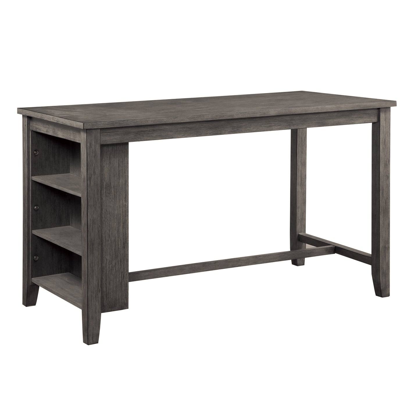 Dark gray wood high dining table with  side shelves