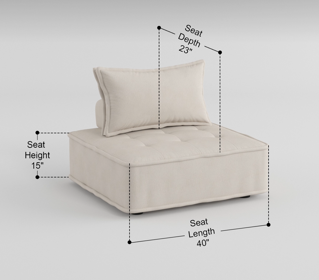 Cream modular sofa armless chair with tufted seat and lumbar pillow