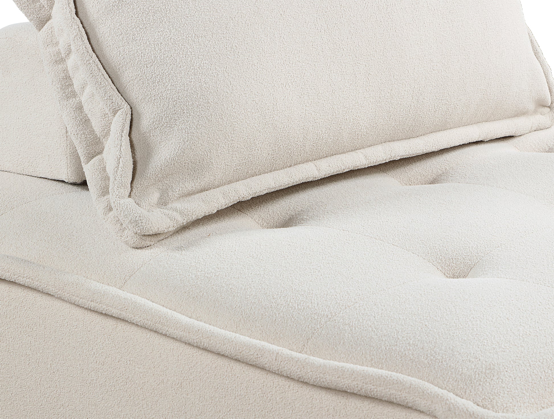 Cream boucle fabric textured pillow with stitched edging for cozy comfort