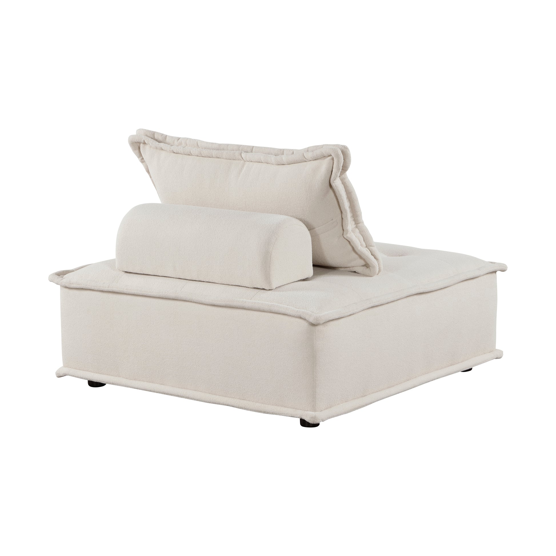 Cozy cream boucle modular chair with plush back and bolster pillows for living rooms