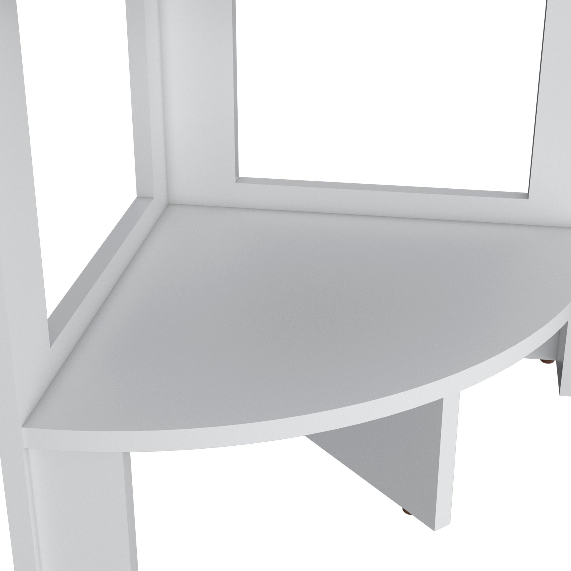 Modern white corner shelf with rounded front edge perfect for display