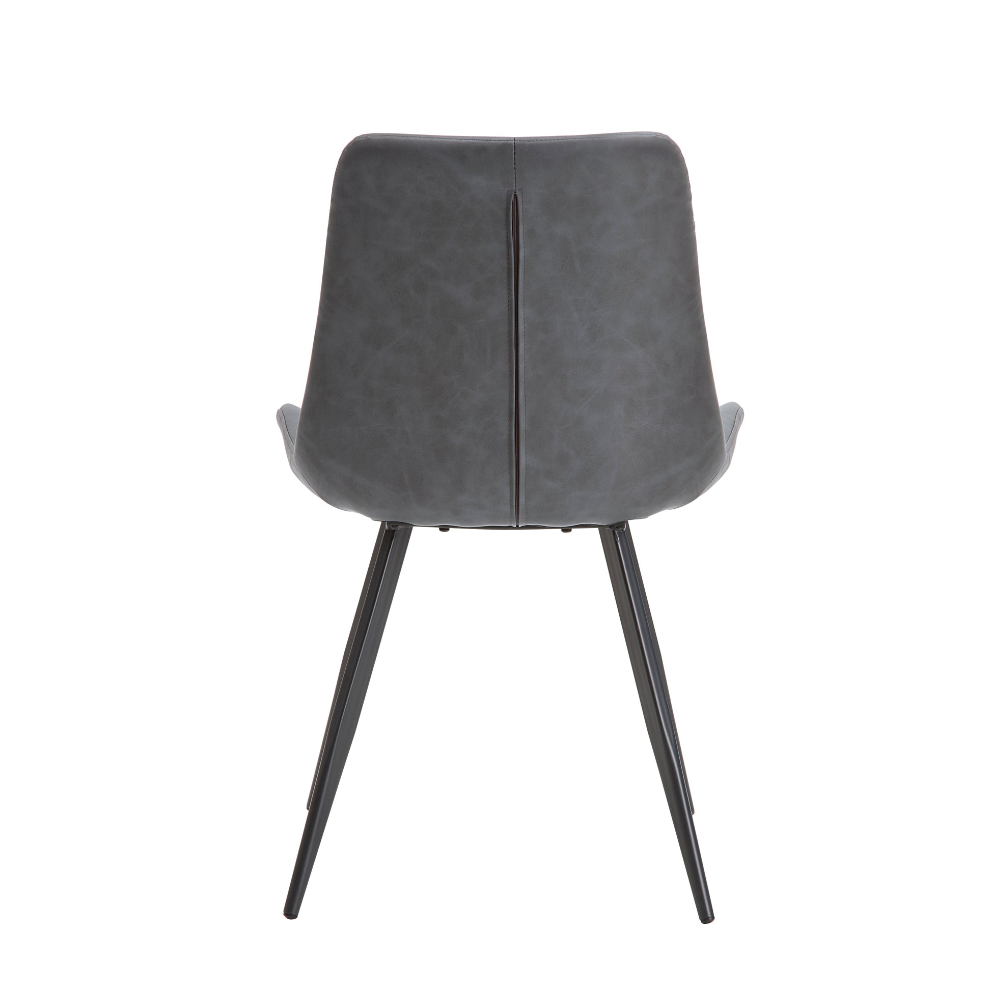 Modern gray faux leather dining chair with black metal legs