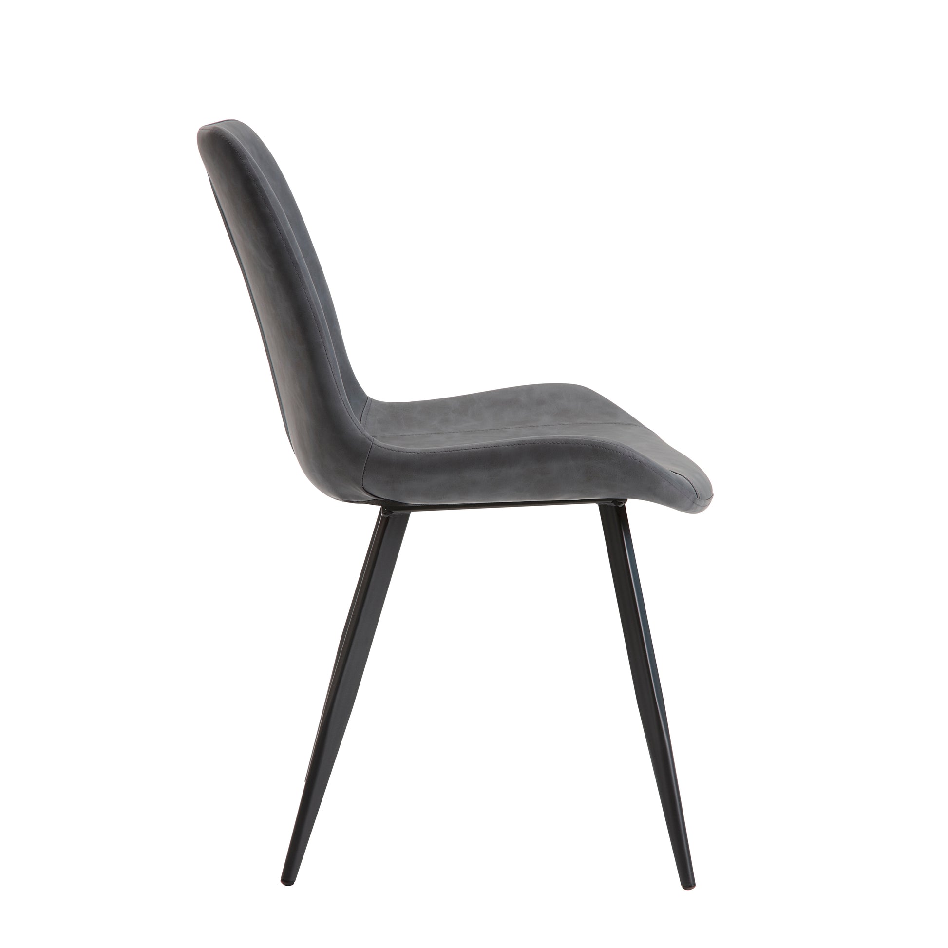 Gray faux leather dining chair with slender black metal legs modern design