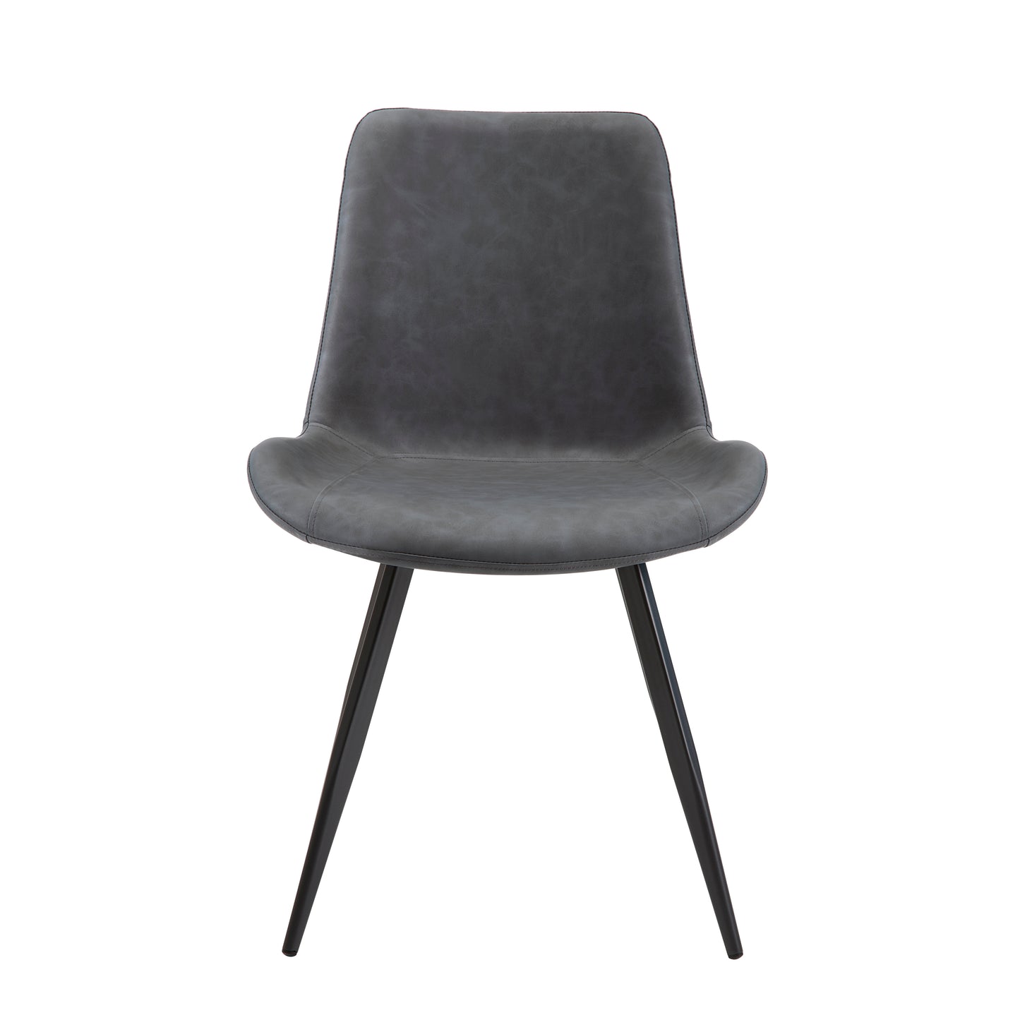 Modern grey faux leather dining chair with black metal legs