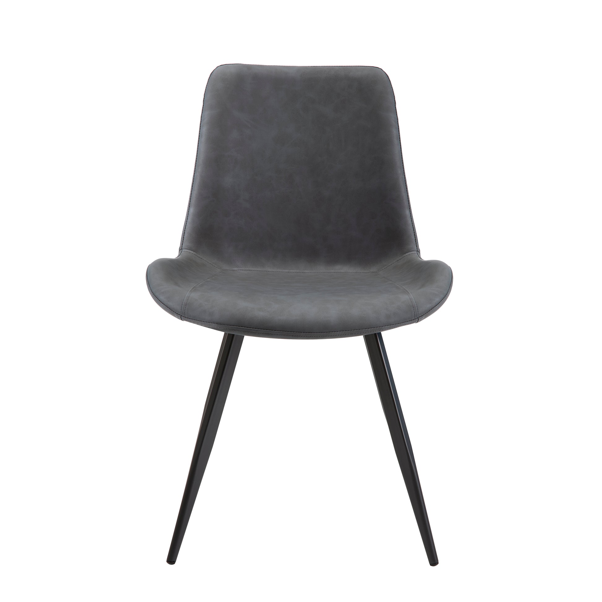 Modern grey faux leather dining chair with black metal legs