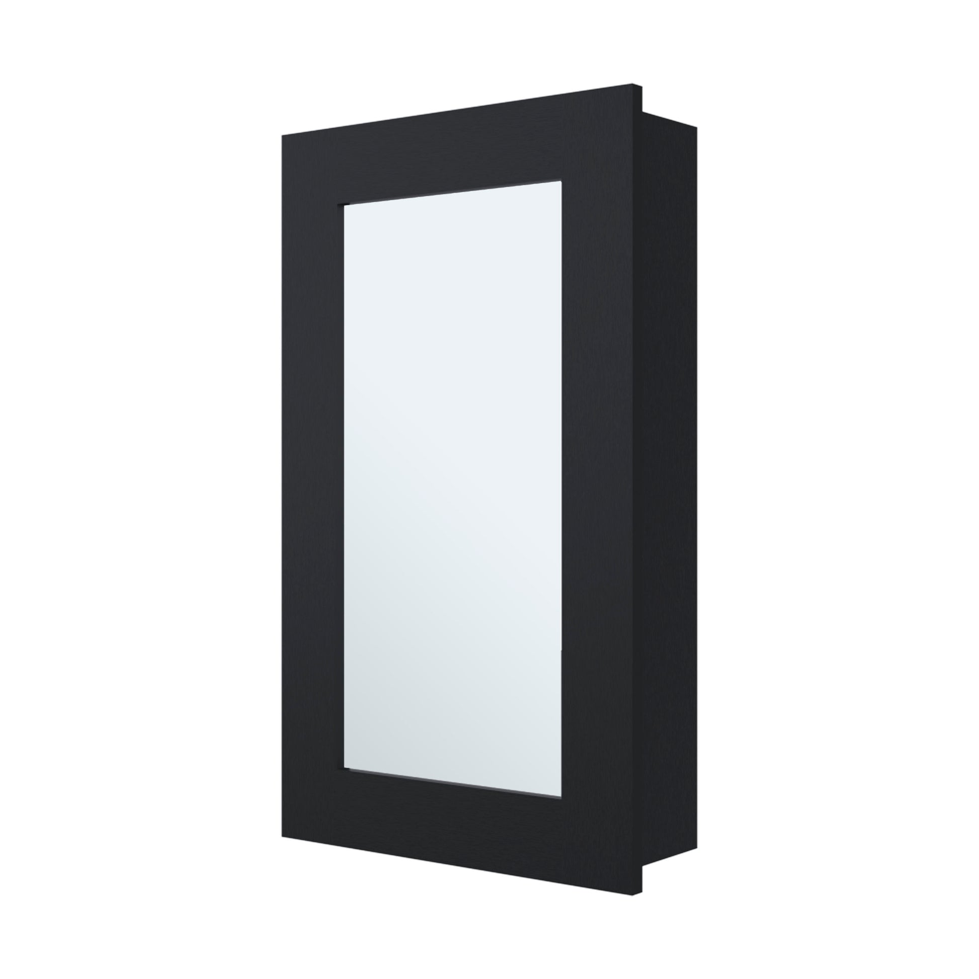 Modern black framed recessed medicine cabinet with mirrored door ideal for bathrooms