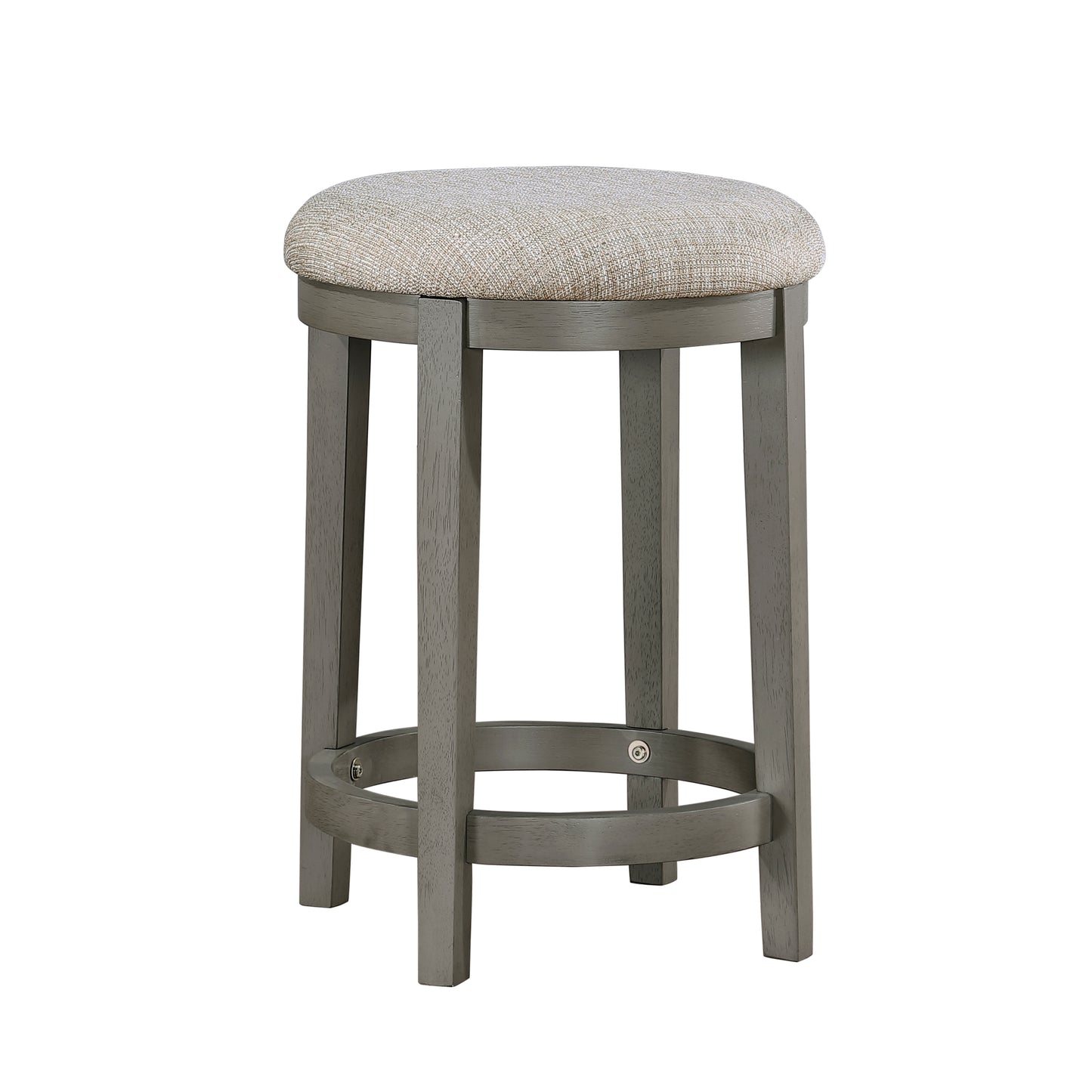 Grey wooden counter stool with a textured woven seat for modern kitchens