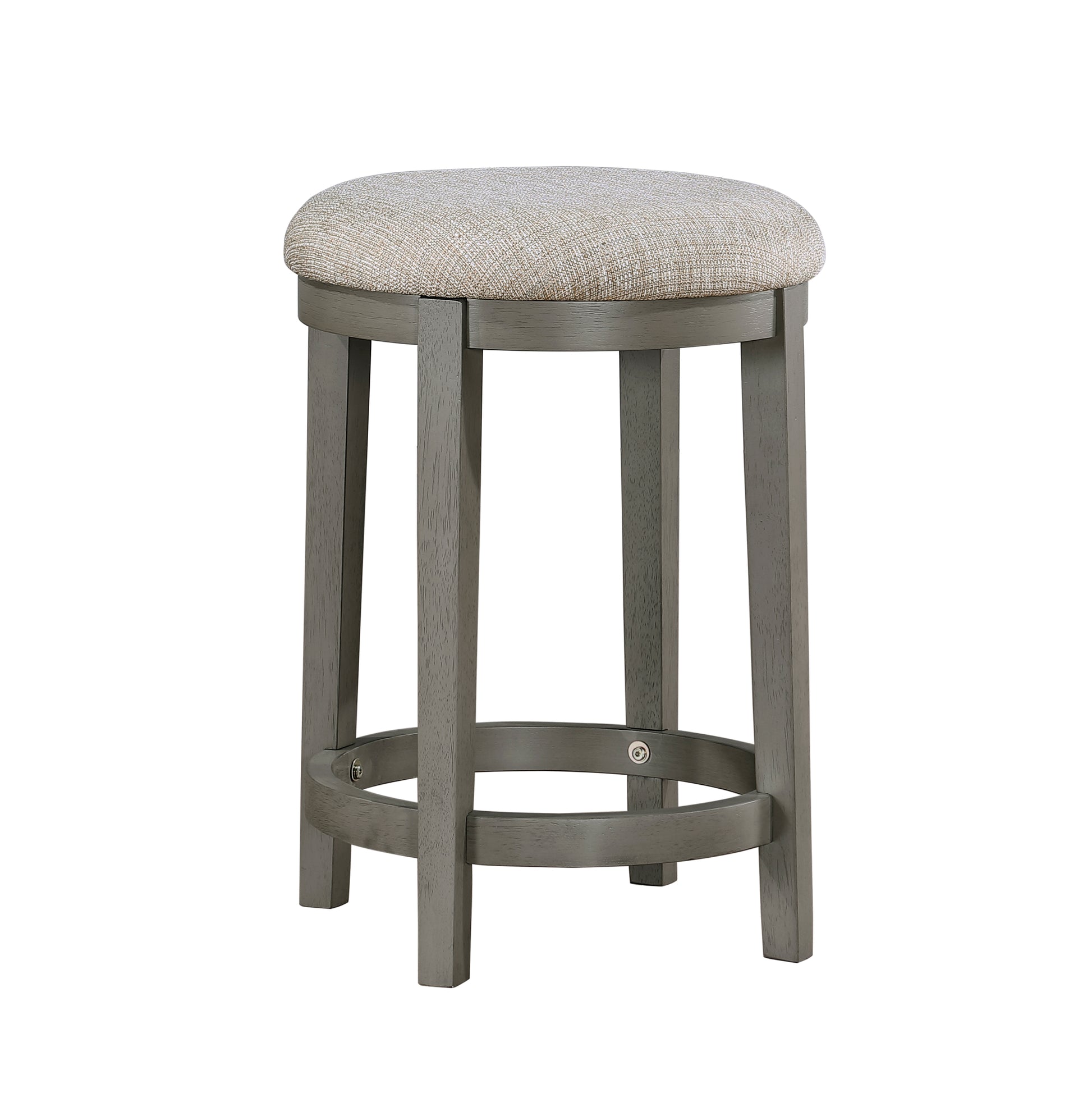 Grey wooden counter stool with a textured woven seat for modern kitchens