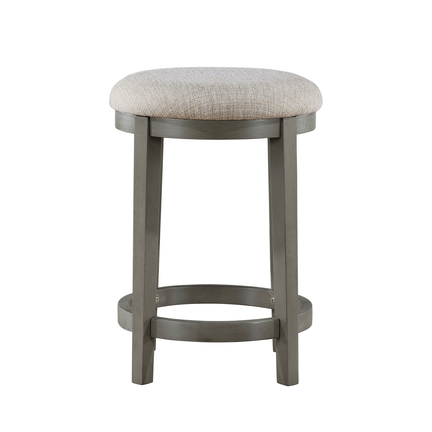 Gray wood bar stool with textured fabric seat