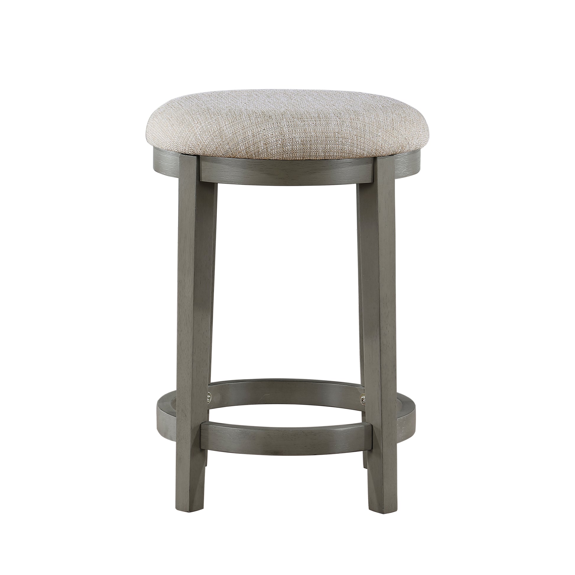 Gray wood bar stool with textured fabric seat