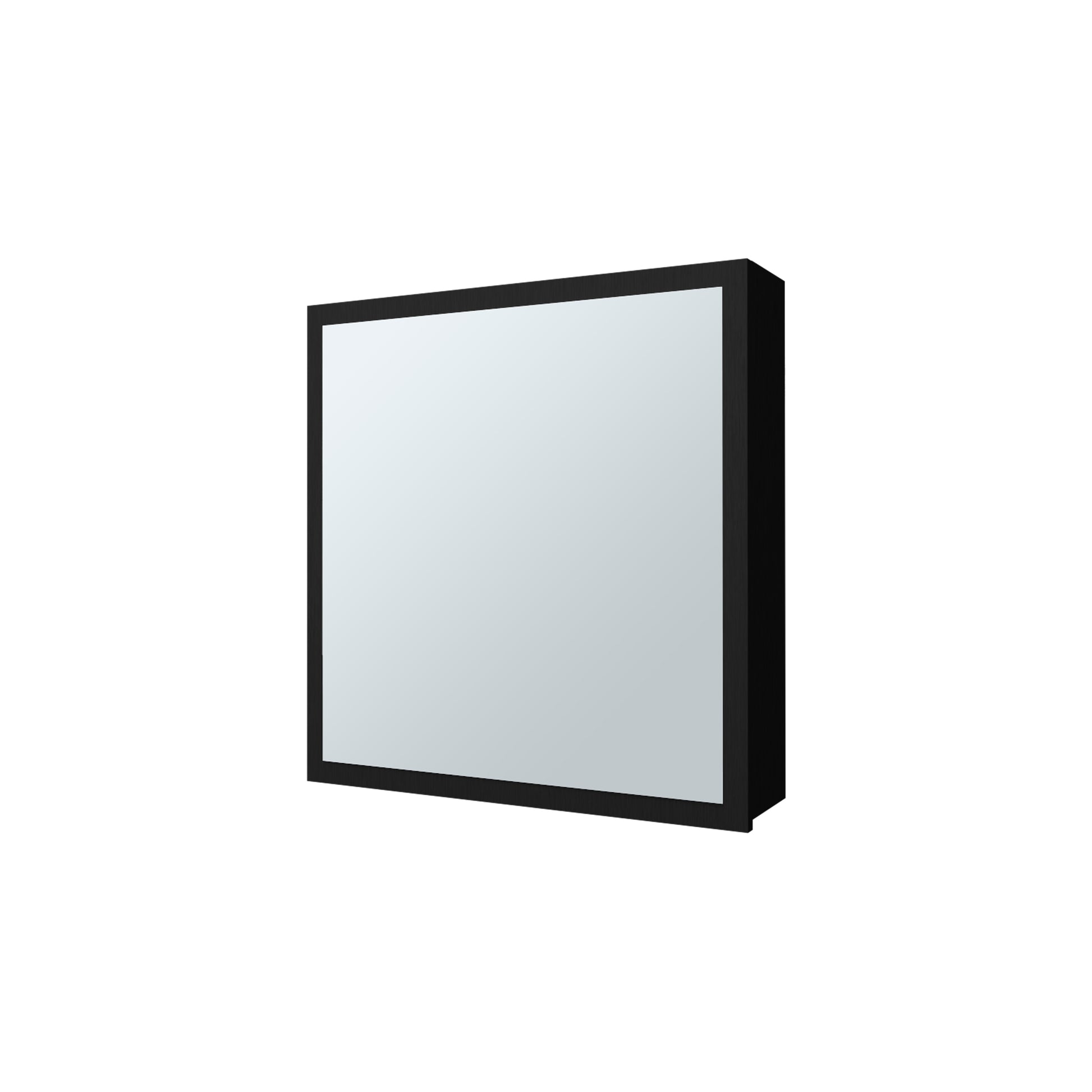 Sleek black framed square mirror with a reflective surface ideal for bathrooms