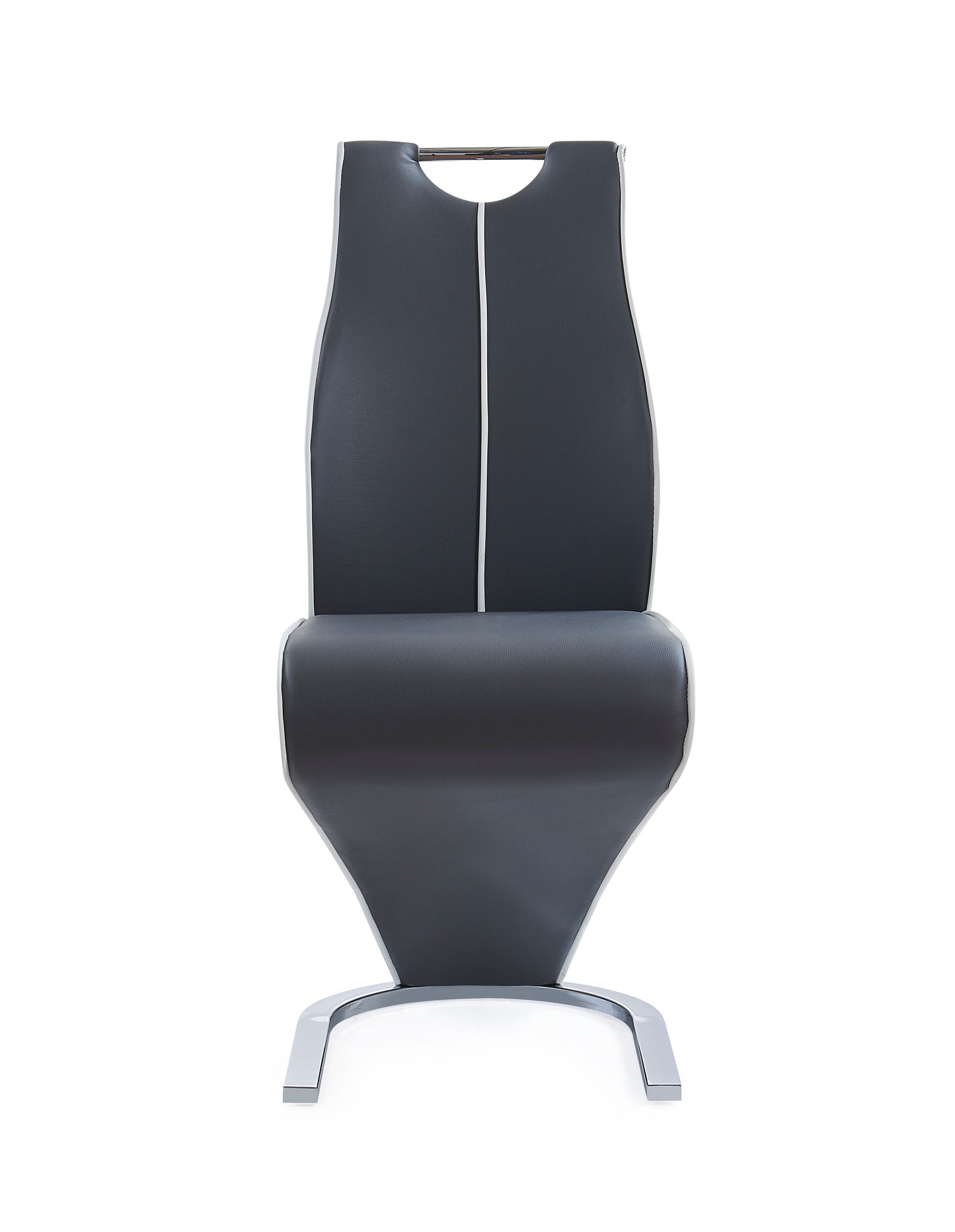 Contemporary dark gray faux leather dining chair with chrome base
