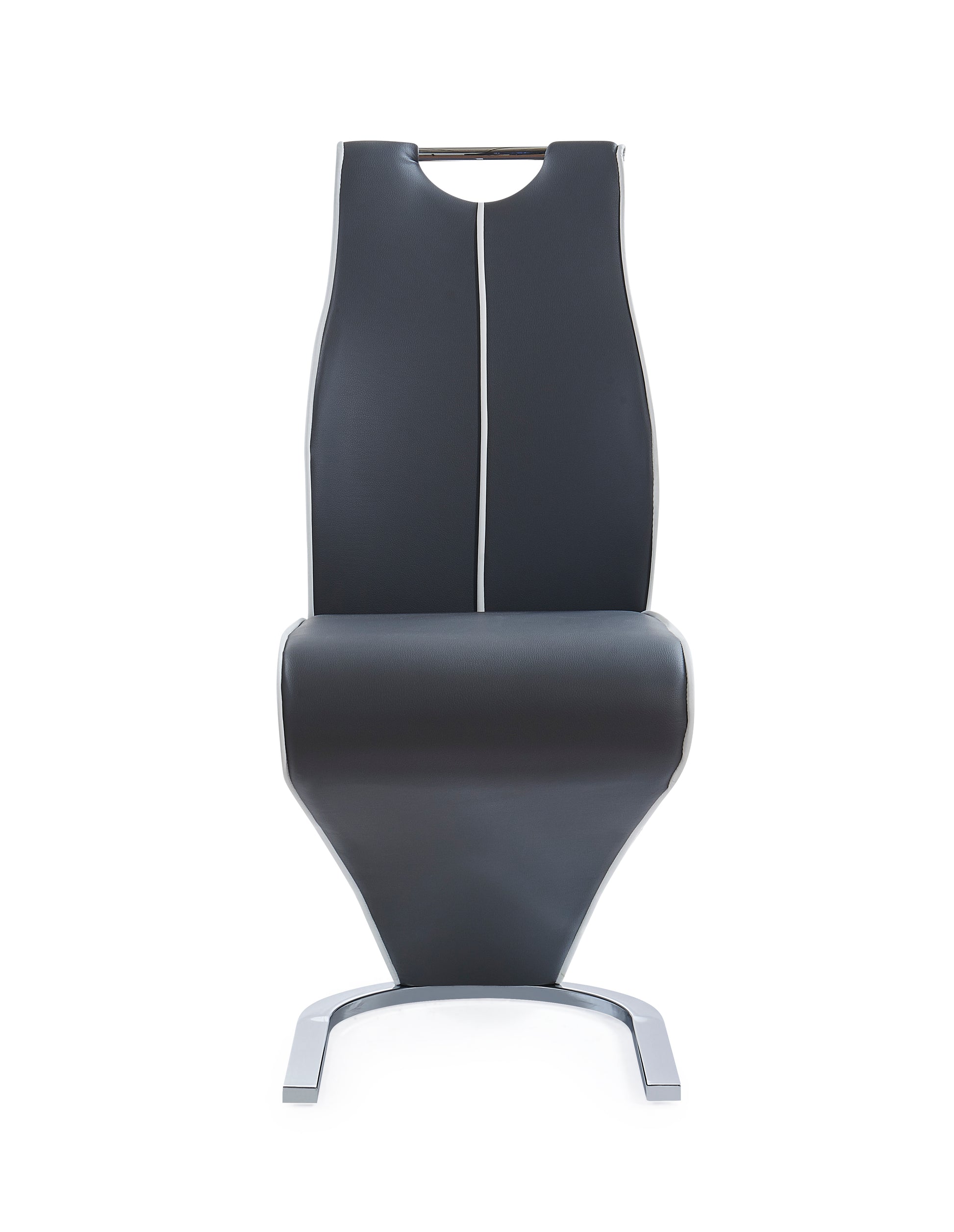 Contemporary dark gray faux leather dining chair with chrome base